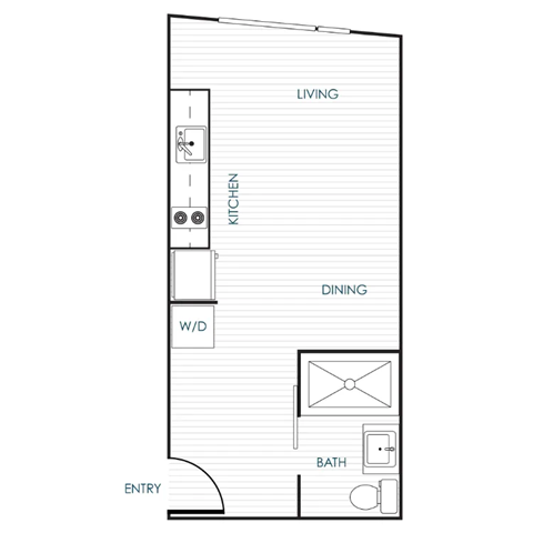 Floor plan for studio, 1 bath, 378 sqft